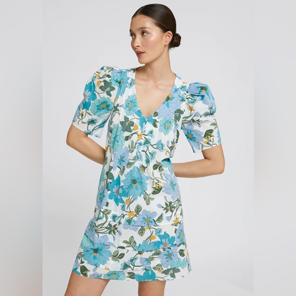 & Other Stories Spring Floral Print Pintuck Puff Sleeve Cotton Baby Doll Dress